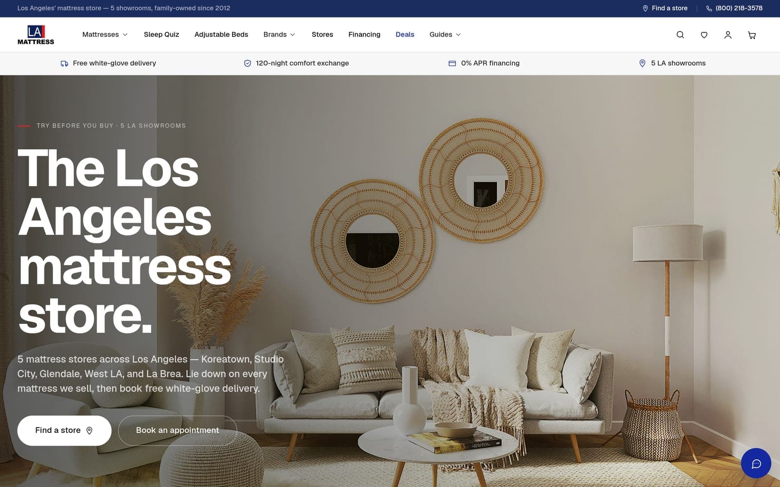 LA Mattress website